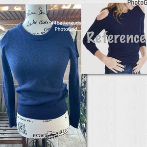 Banana Republic BR 100% Merino Cold Shoulder Blue Sweater SM